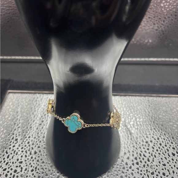 Elegant Gold and Turquoise & Cz Bracelet - Picture 2 of 4
